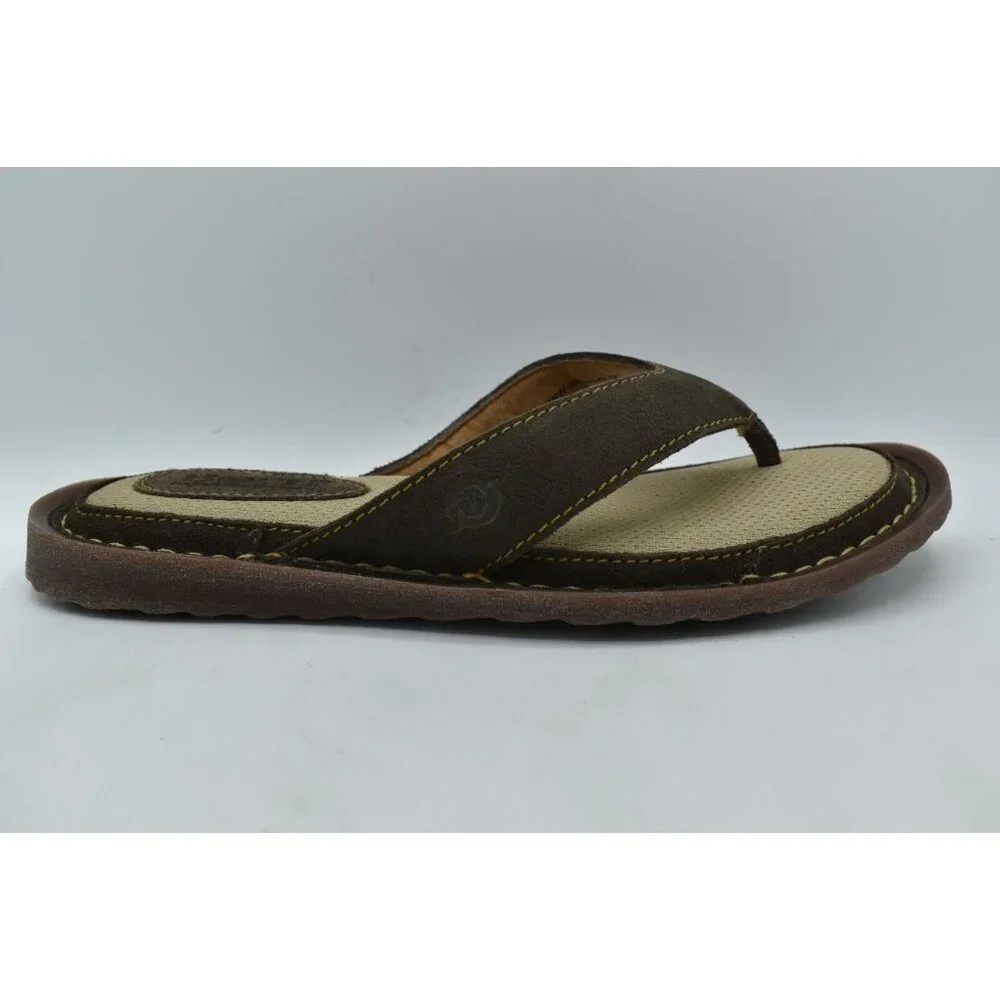 Born Mens Size 8 Owen Dark Grey Distressed Leather Flip Flop Thong Sandals Shoes